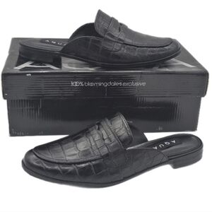 Aqua Womens Gina Loafer Mules Leather Croc Print Slip On Round Toe Black 6M